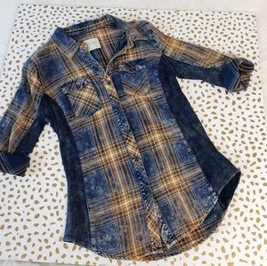 Ci Sono Quarter Sleeve Plaid Top Small